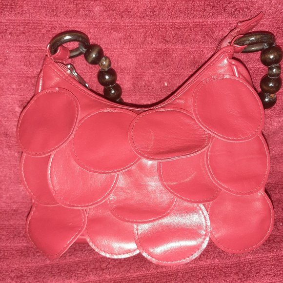 Red Purse, wood beaded handle, small - Picture 6 of 10